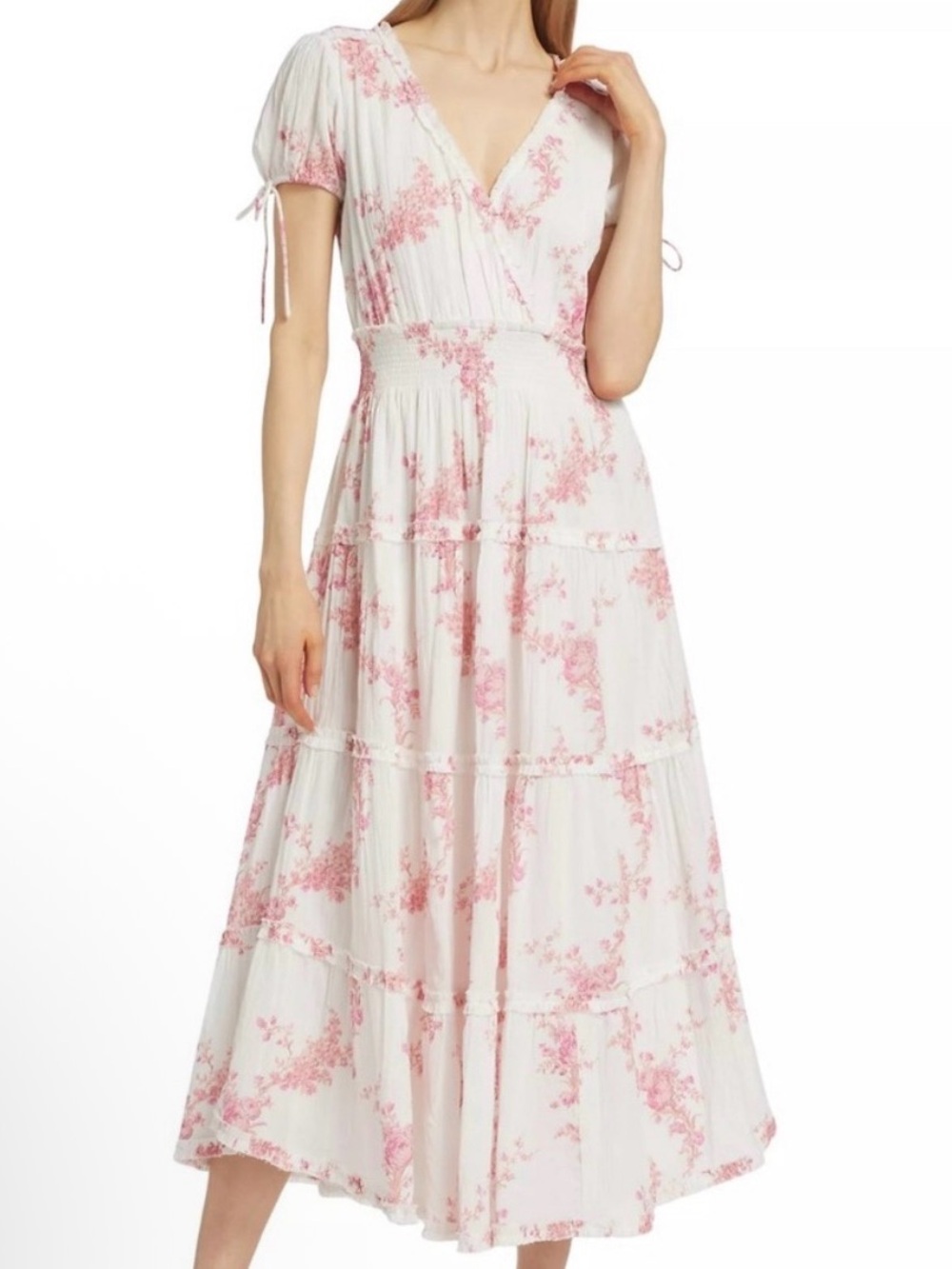 LoveShackFancy Vessara White & Pink Floral Maxi Dress XXS